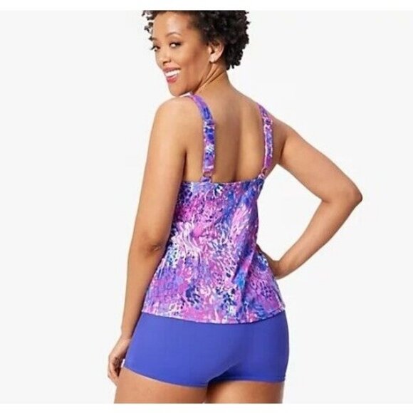 Kim Gravel x Swimsuits For All Scoop Neck Tankini Set Bike Purple Animal Reg 12 - Picture 2 of 2